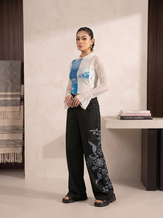 Wide-Leg Pant with Printed Motif