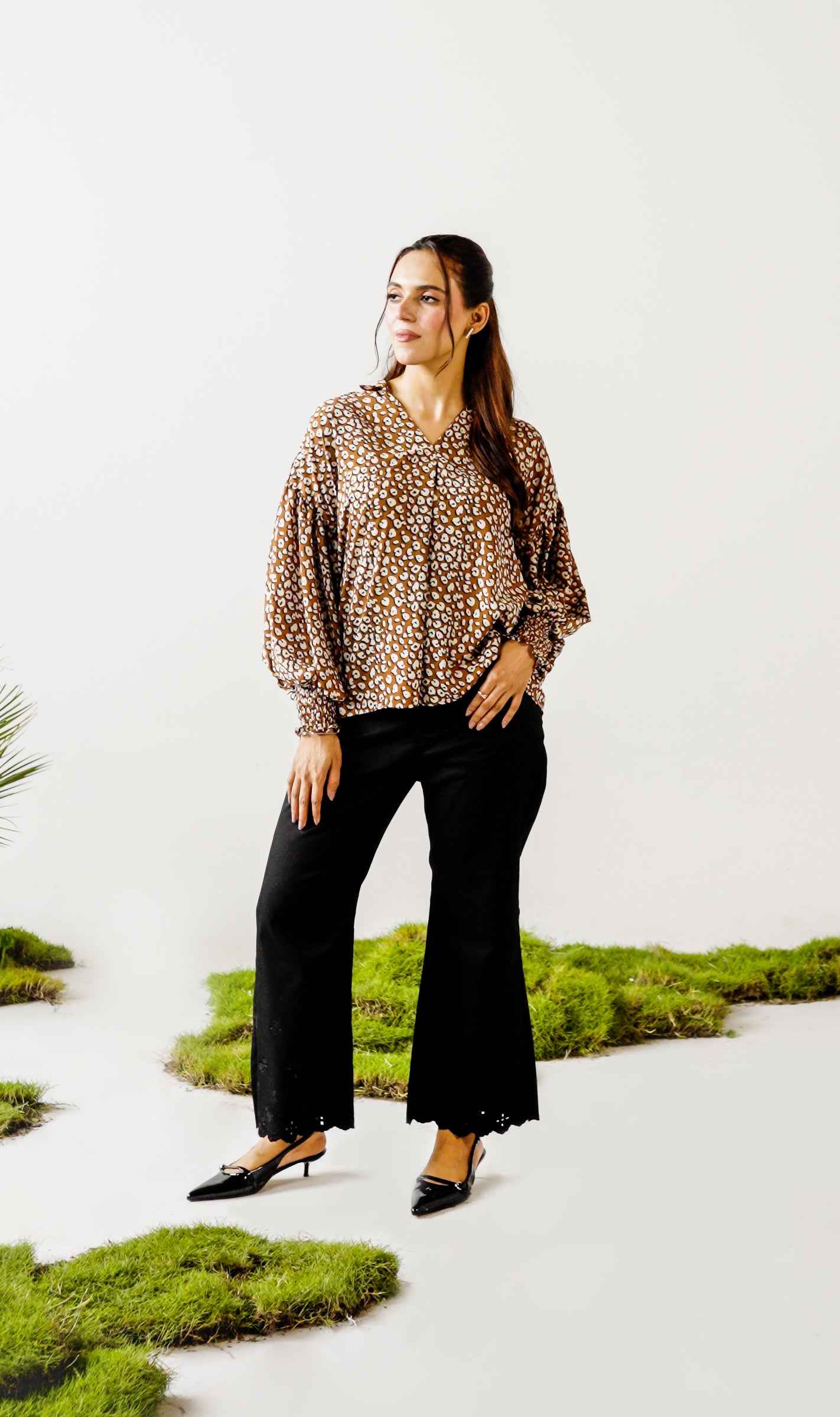 Printed Top with Cuff Details