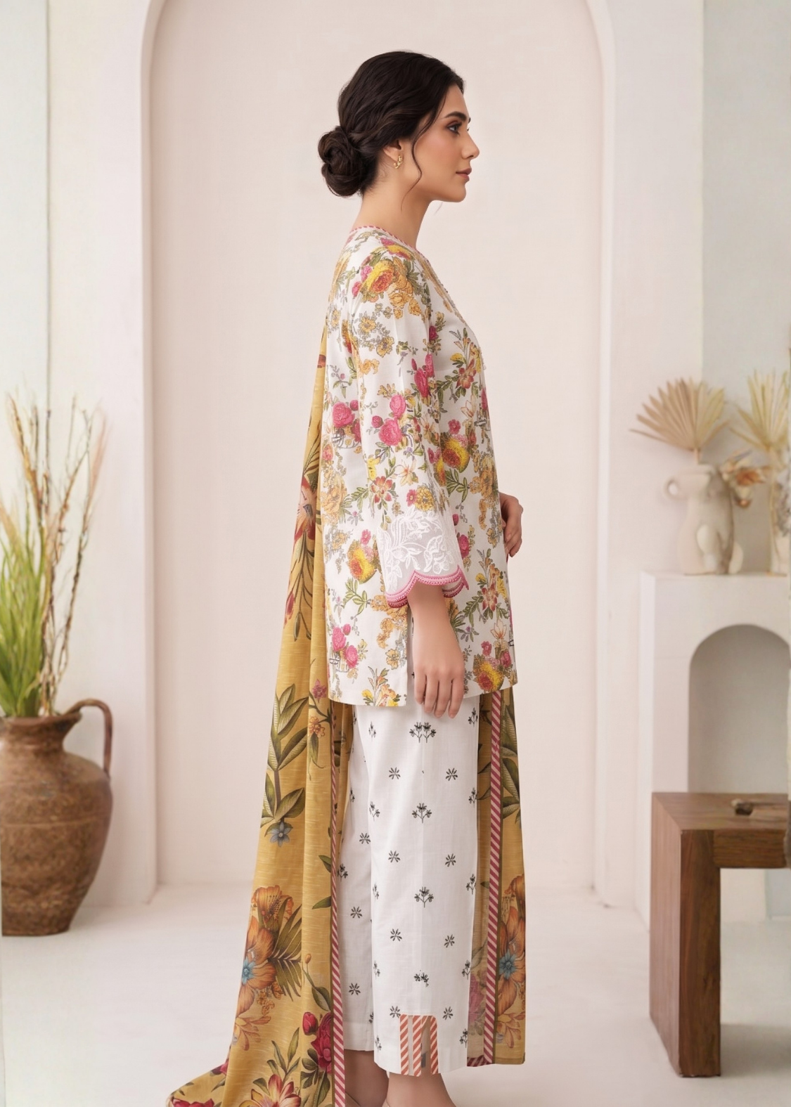 3-Pcs Stitched Lawn Suit Sunlit Petals