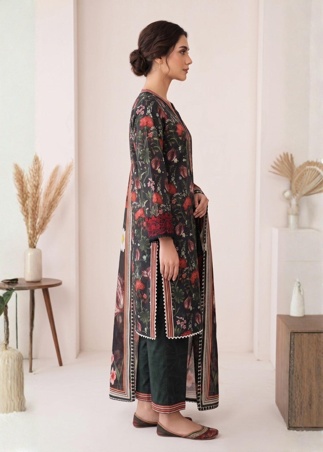 3-Pcs Stitched Lawn Suit Midnight Garden