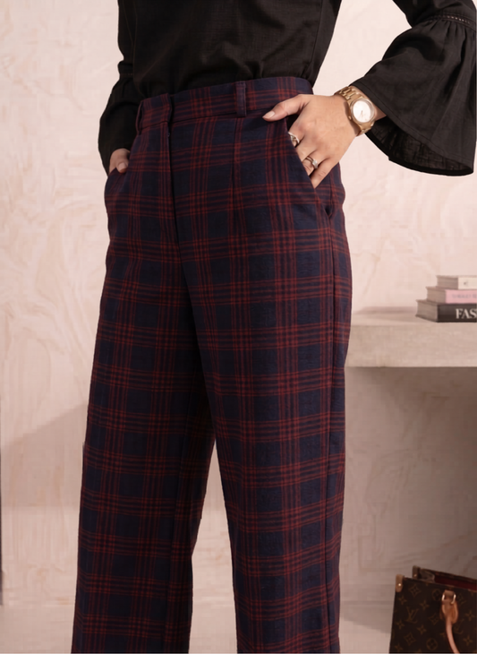 Checked Wide-Leg Pants