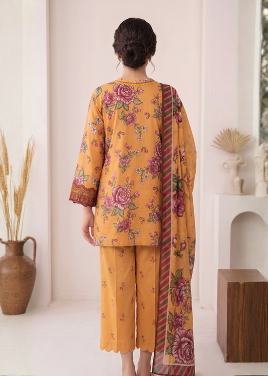 3-Pcs Stitched Lawn Suit Autumn Rose