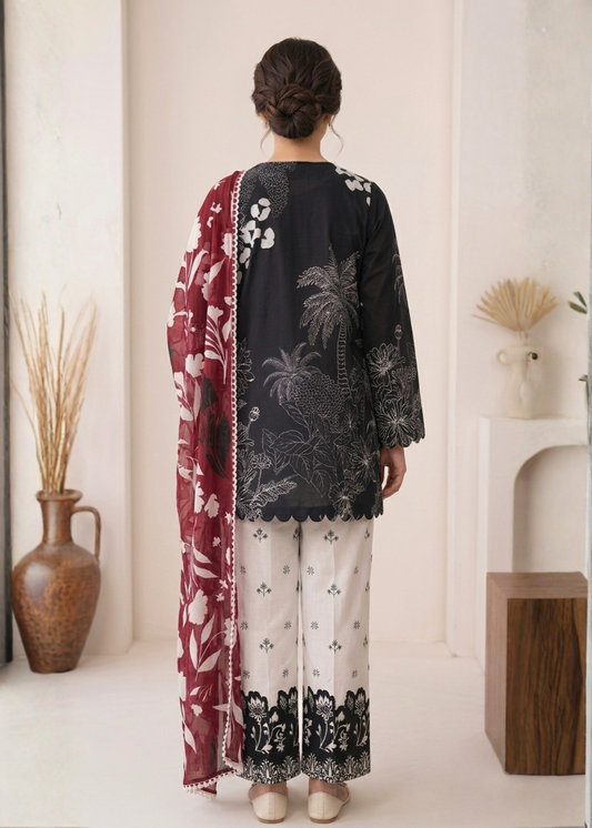 3-Pcs Stitched Lawn Suit Monochrome Muse