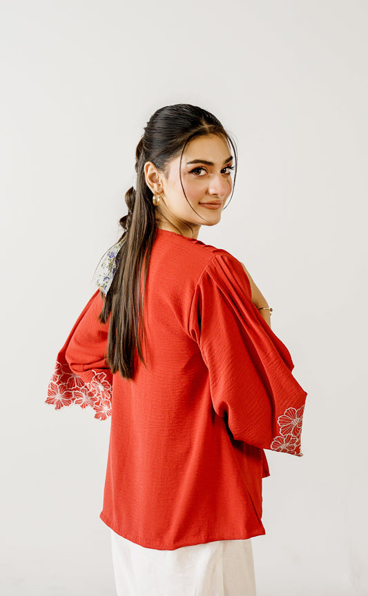 Top with Embroidered Sleeves