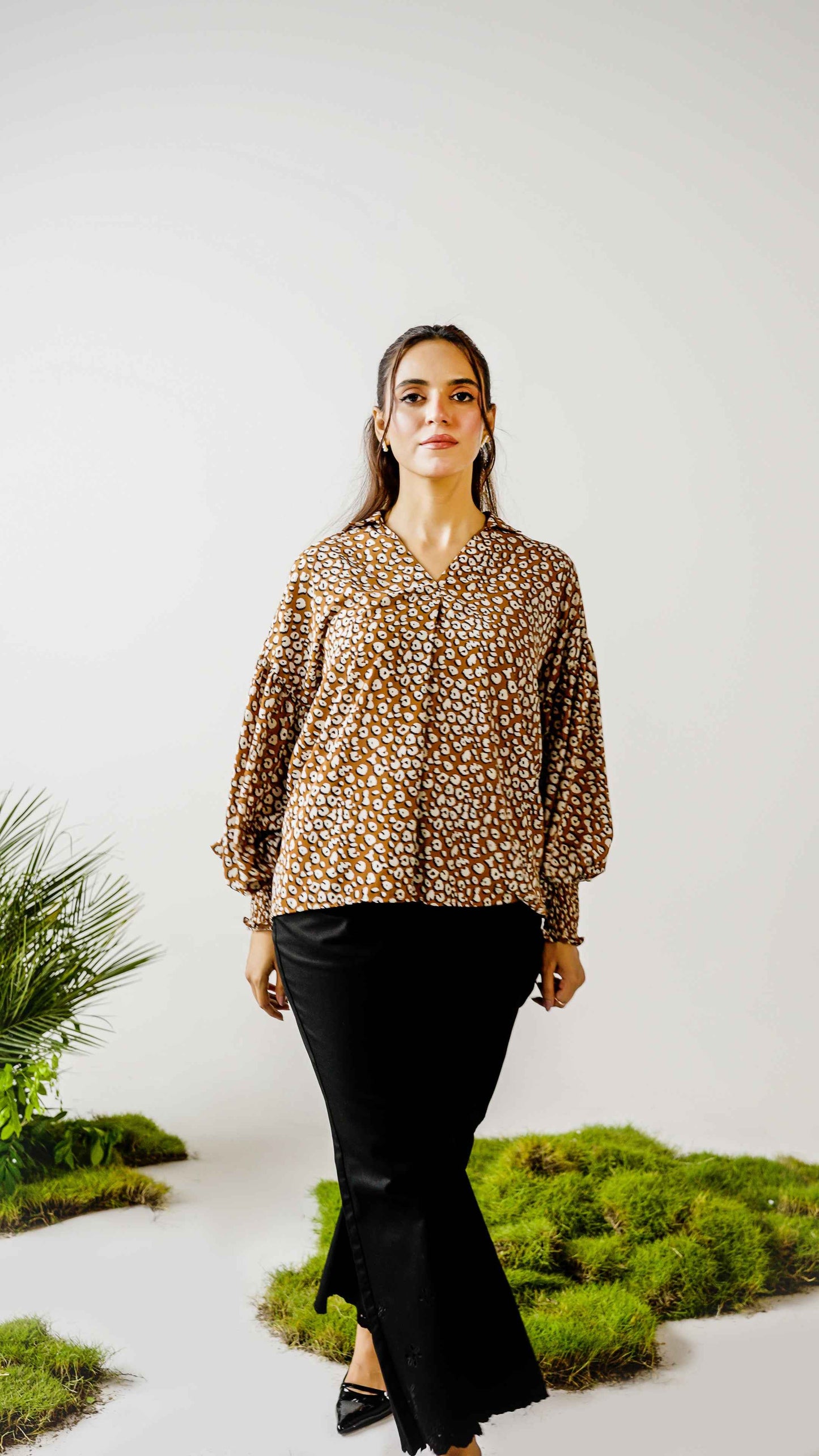 Printed Top with Cuff Details
