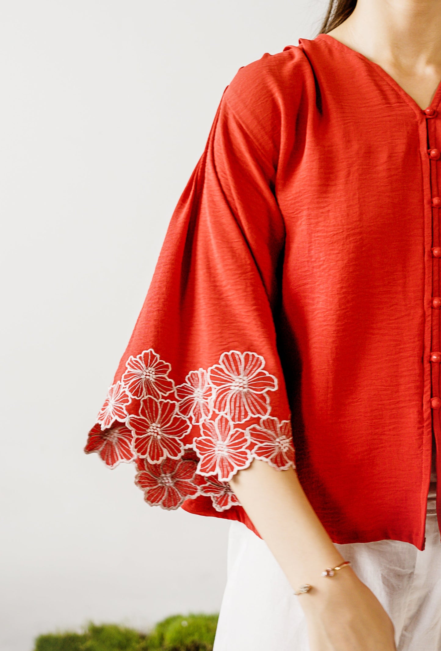 Top with Embroidered Sleeves