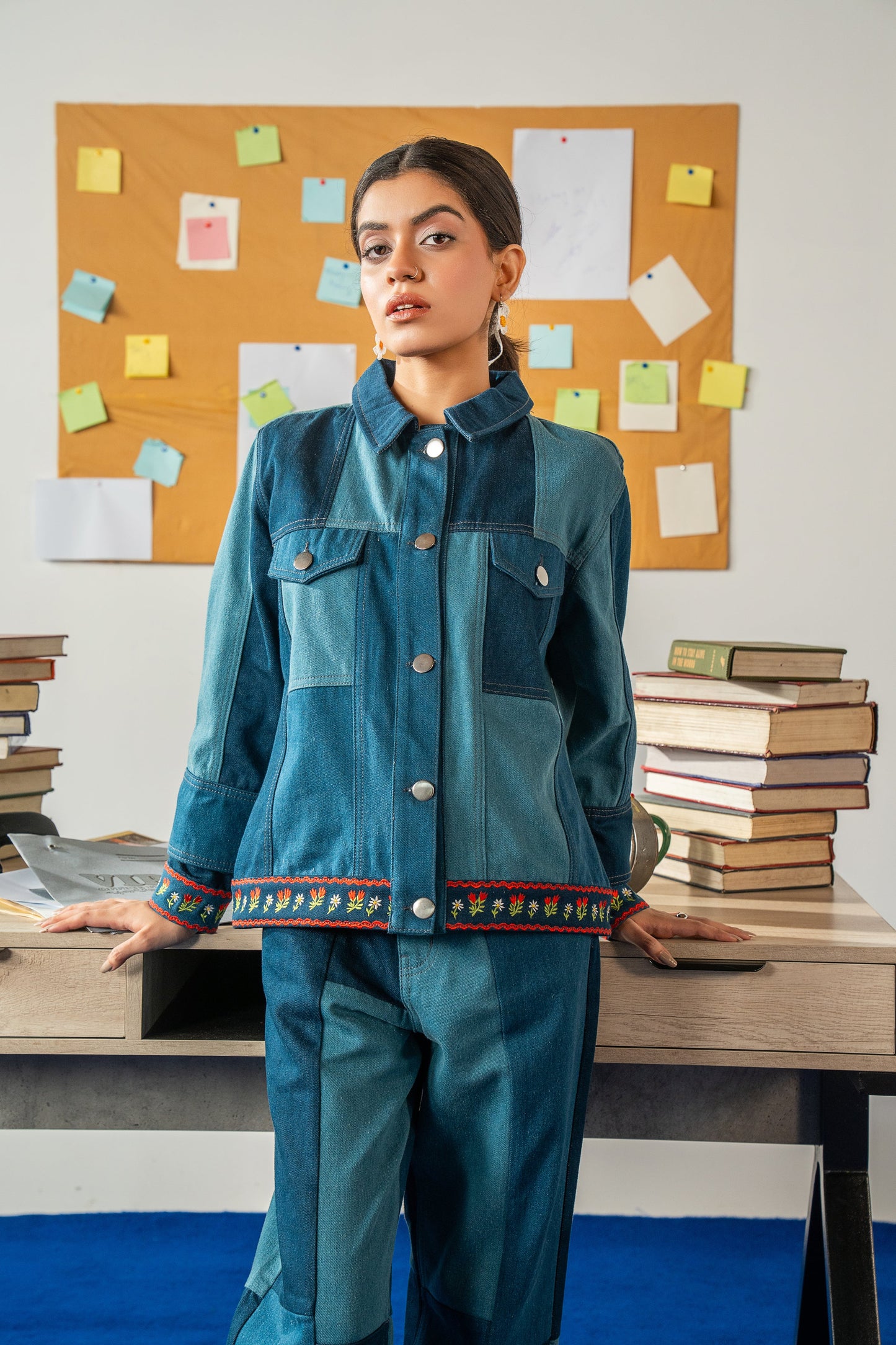 Embroidered Denim Jacket with Patch Details