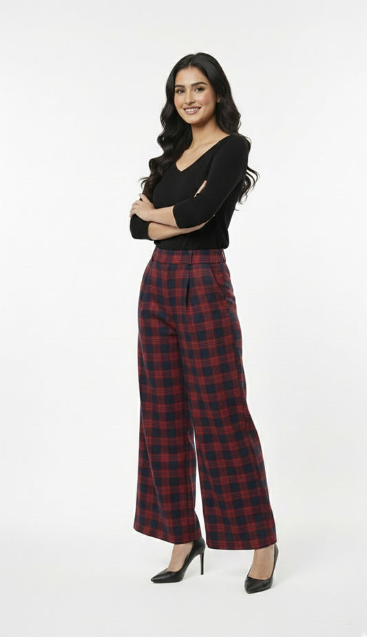 Checked Wide-Leg Pants