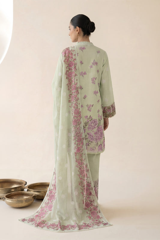 3-Pcs Stitched Lawn Suit Mint Blossom