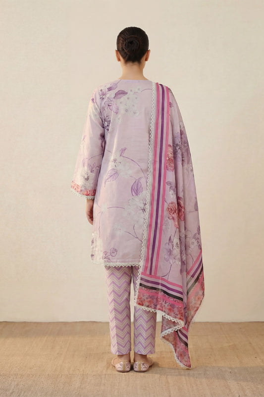 3-Pcs Stitched Lawn Suit Indigo Stripes