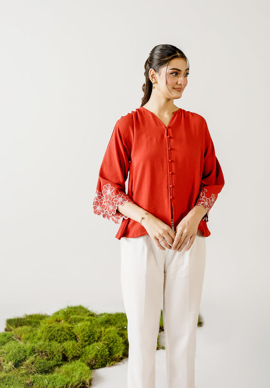 Top with Embroidered Sleeves