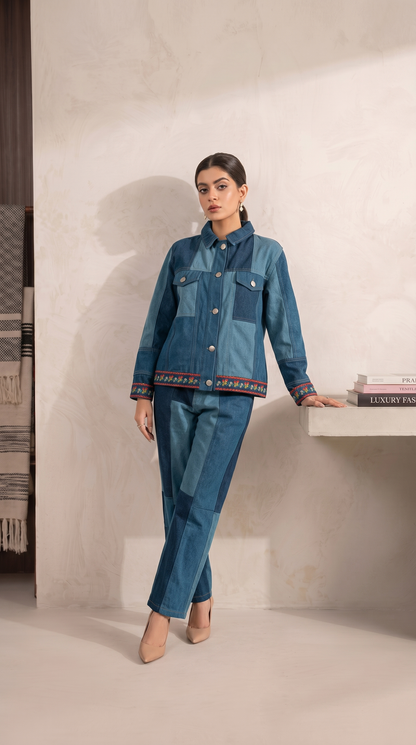 Embroidered Denim Jacket with Patch Details