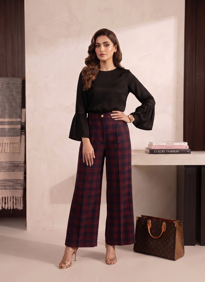 Checked Wide-Leg Pants