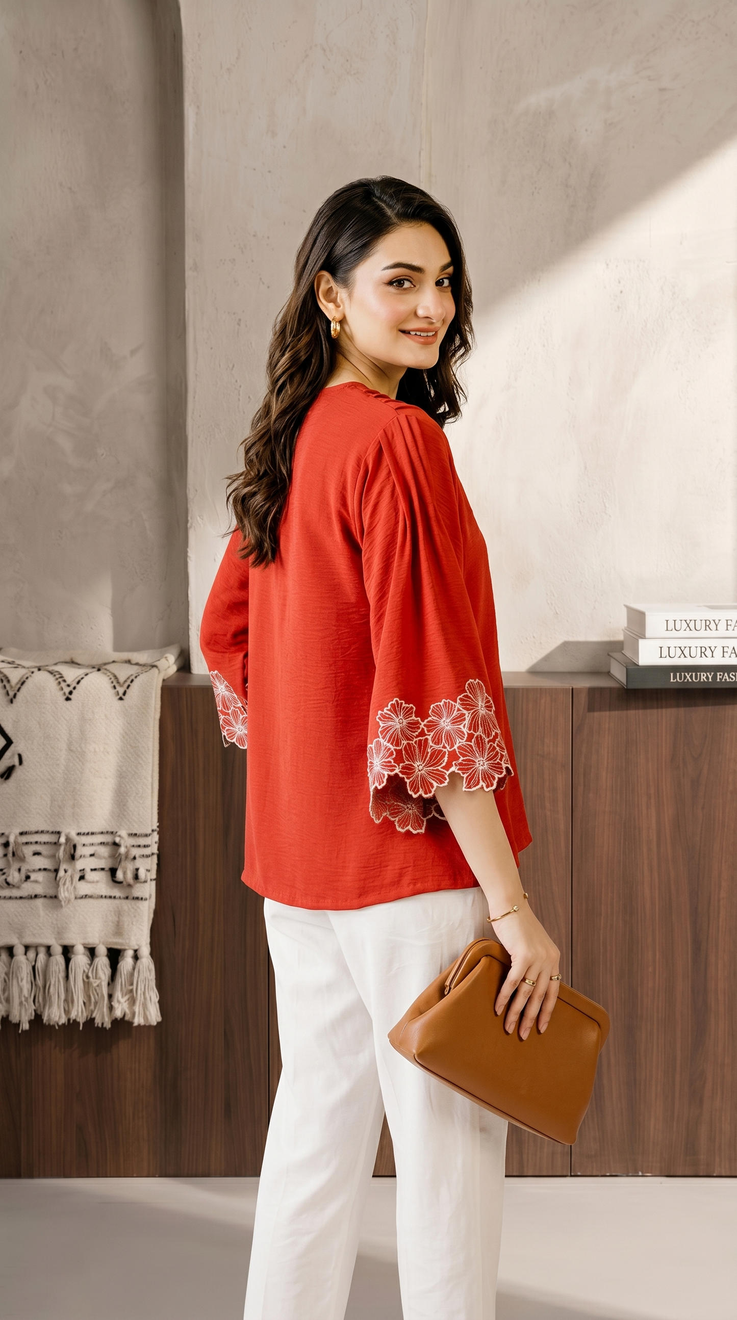 Top with Embroidered Sleeves
