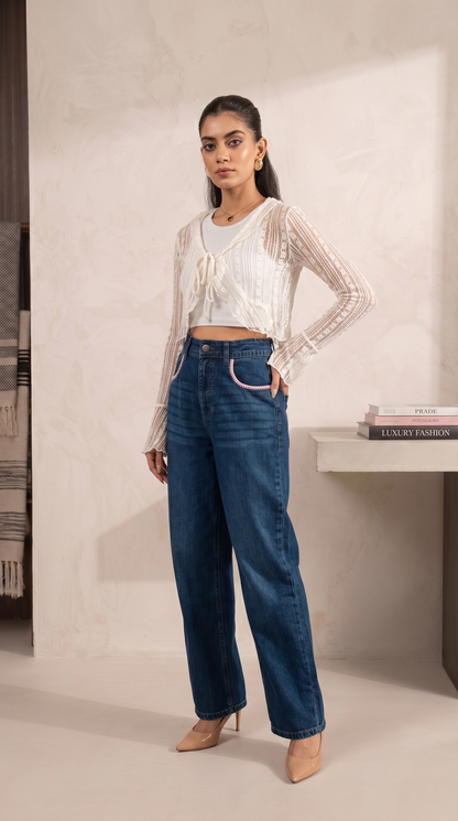 Embroidered Straight Fit Jeans
