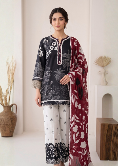 3-Pcs Stitched Lawn Suit Monochrome Muse