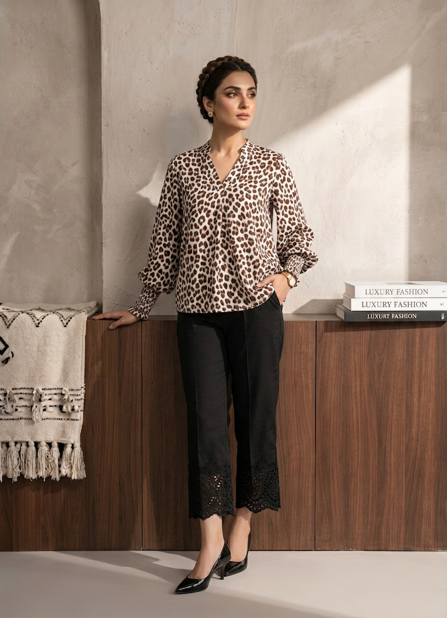 Printed Top with Cuff Details