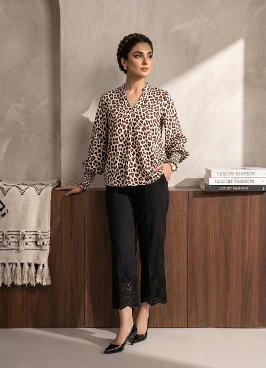 Printed Top with Cuff Details