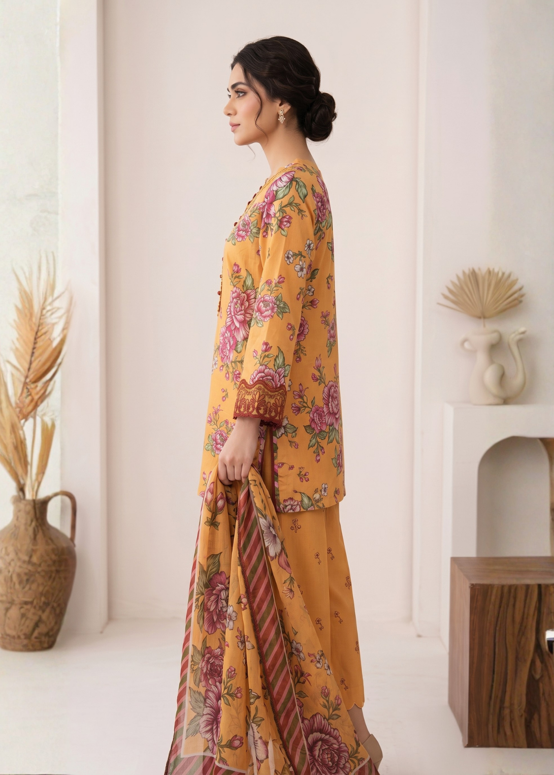 3-Pcs Stitched Lawn Suit Autumn Rose