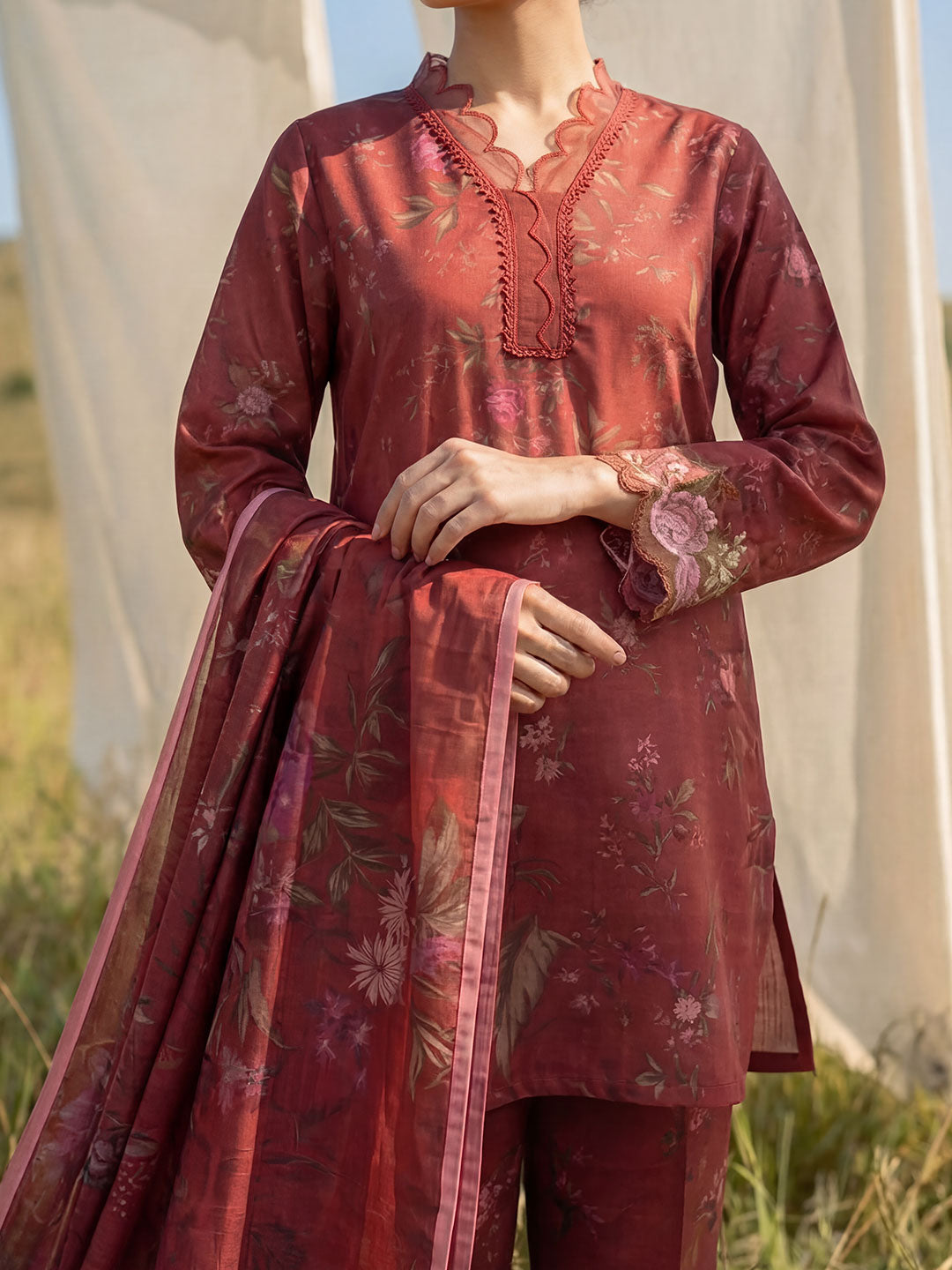 3-Pcs Stitched Lawn Suit Midnight Bloom