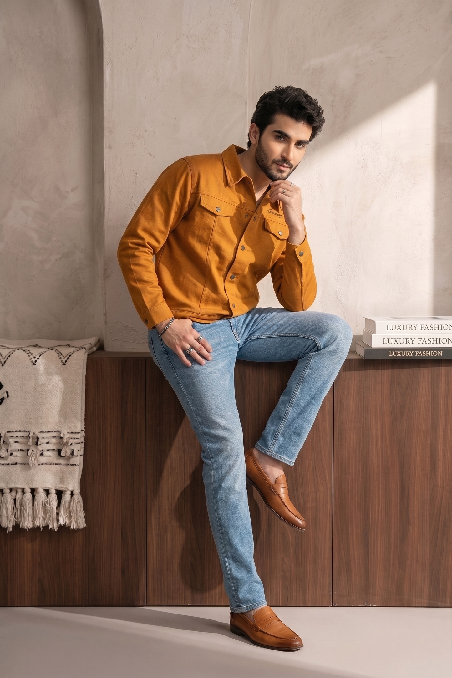 Men Jacket with Embroidered and Print Details