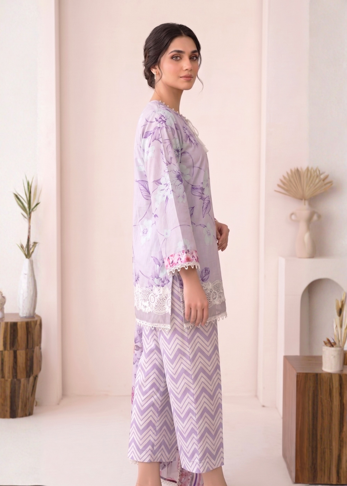 3-Pcs Stitched Lawn Suit Indigo Stripes