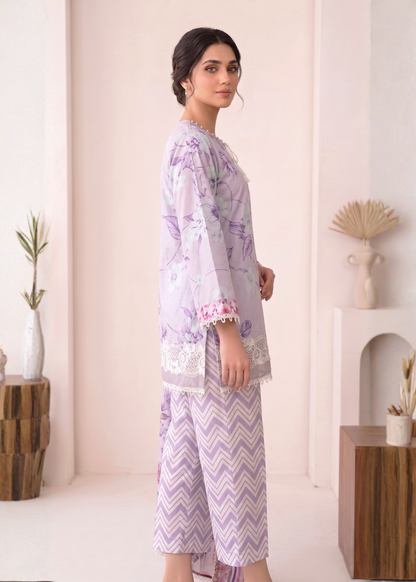 3-Pcs Stitched Lawn Suit Indigo Stripes
