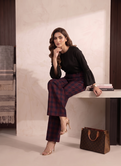 Checked Wide-Leg Pants