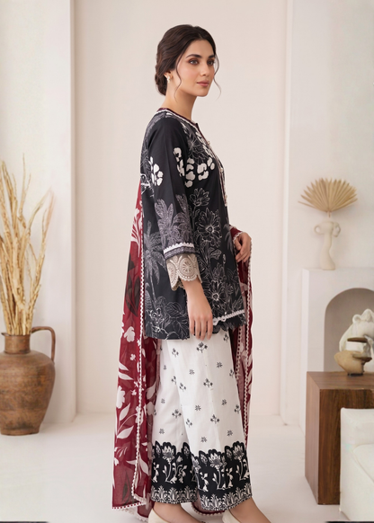 3-Pcs Stitched Lawn Suit Monochrome Muse