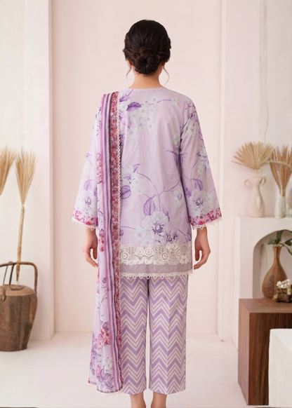 3-Pcs Stitched Lawn Suit Indigo Stripes