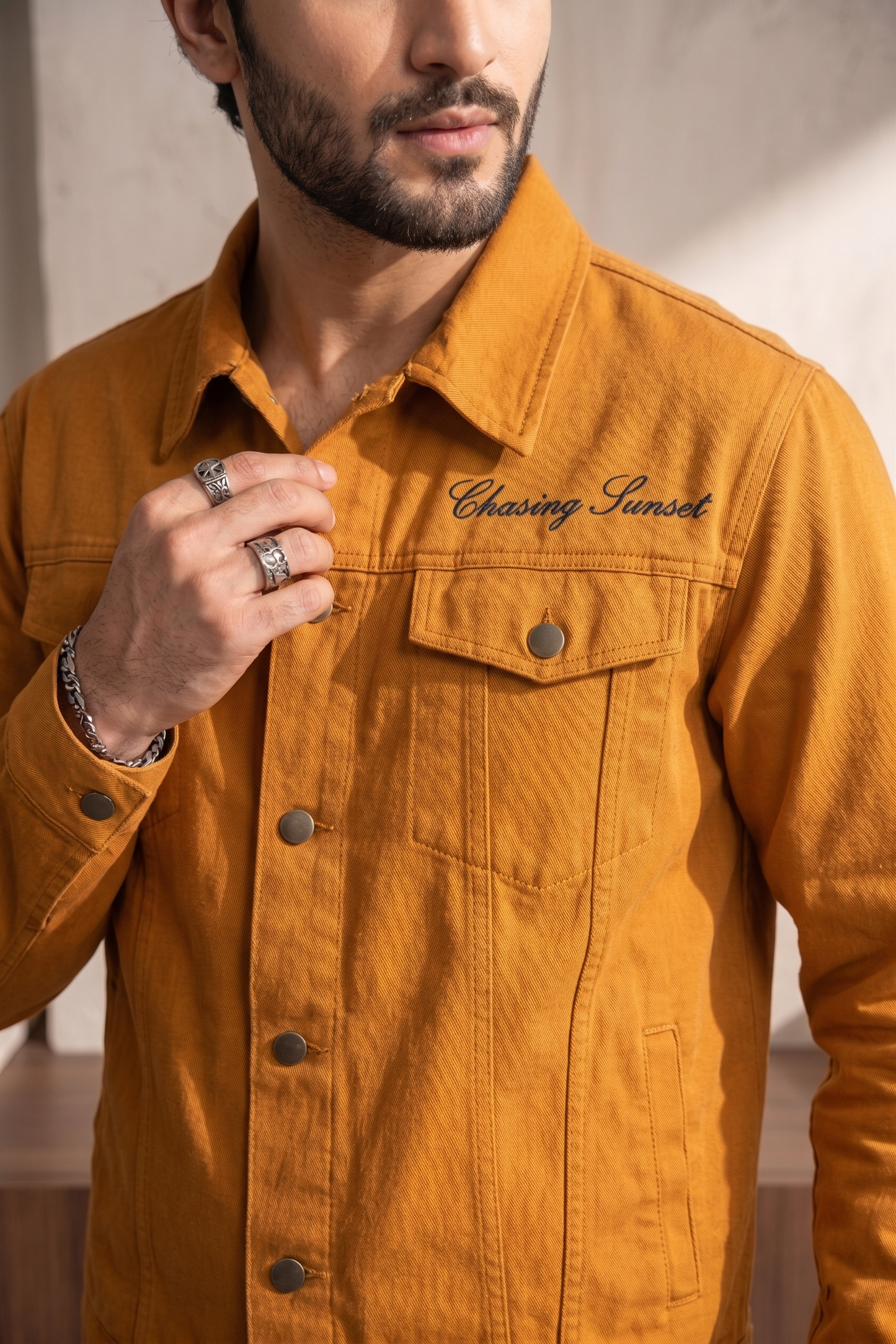 Men Jacket with Embroidered and Print Details