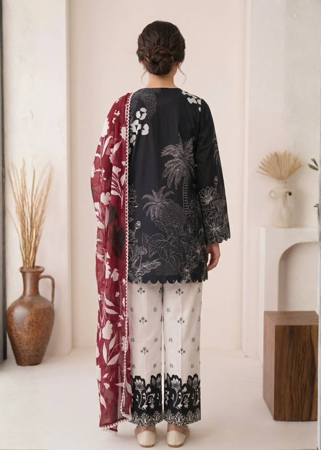 3-Pcs Stitched Lawn Suit Monochrome Muse