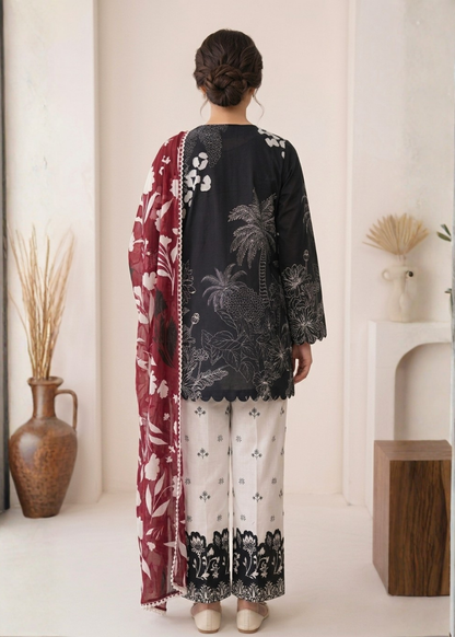 3-Pcs Stitched Lawn Suit Monochrome Muse