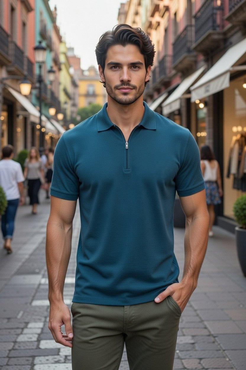 Short Sleeve Zipper Polo