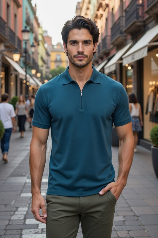Short Sleeve Zipper Polo