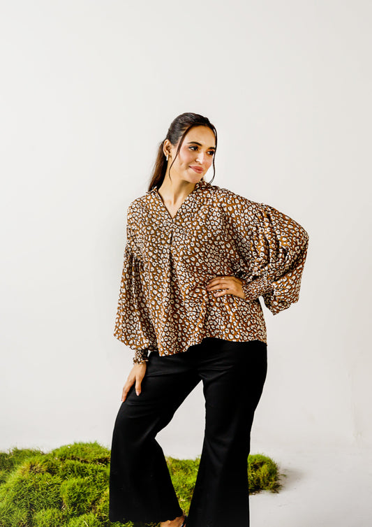 Printed Top with Cuff Details
