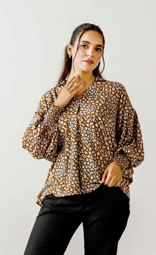 Printed Top with Cuff Details
