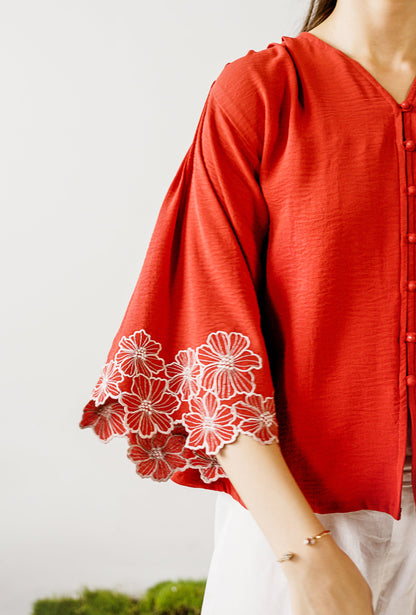 Top with Embroidered Sleeves
