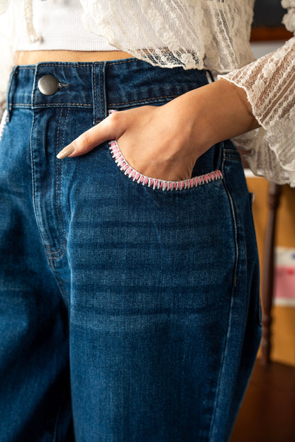 Embroidered Straight Fit Jeans