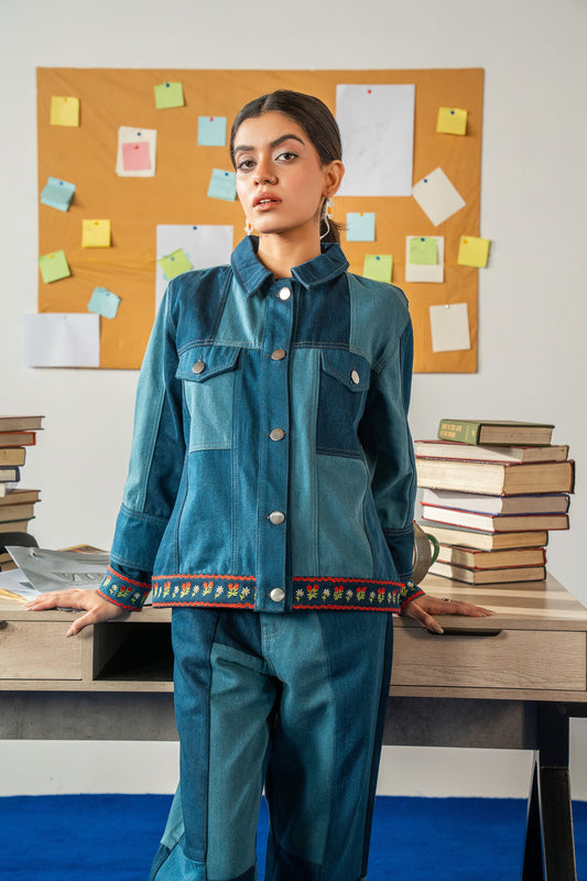 Embroidered Denim Jacket with Patch Details