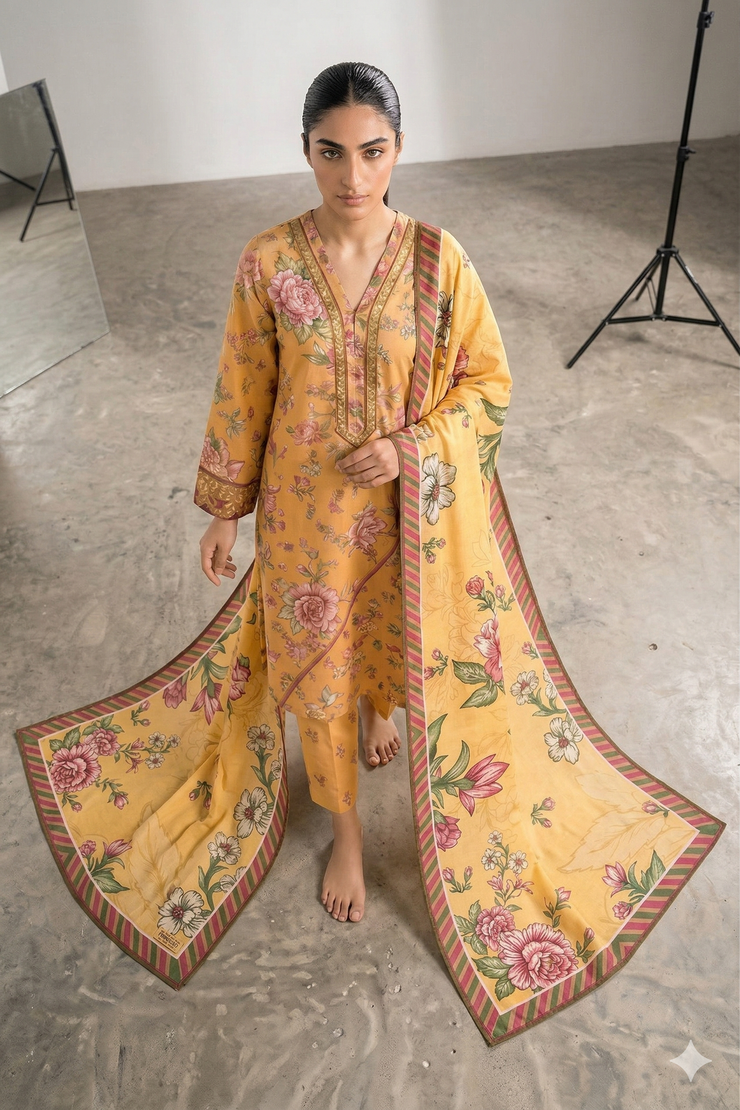 3-Pcs Stitched Lawn Suit Autumn Rose