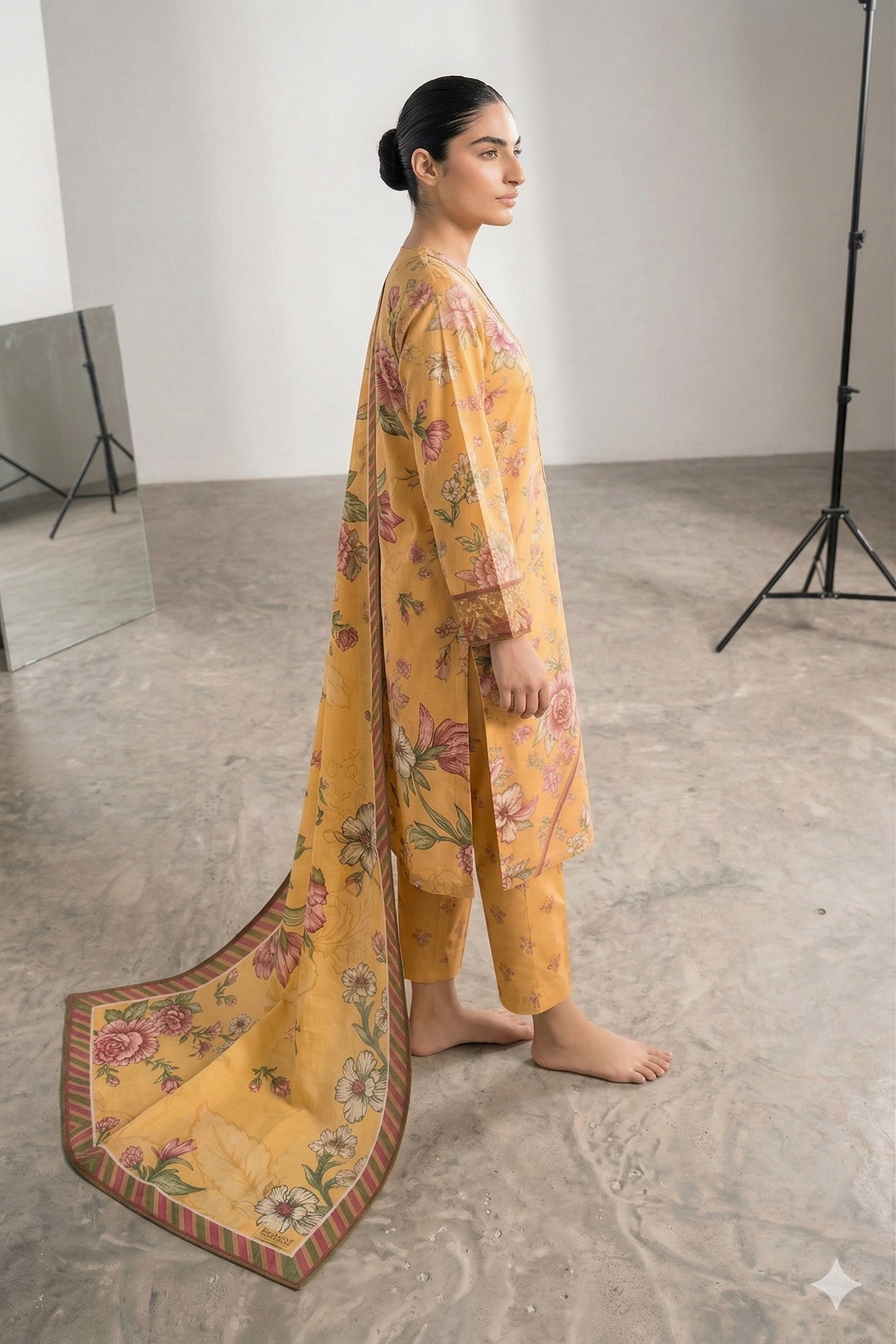 3-Pcs Stitched Lawn Suit Autumn Rose