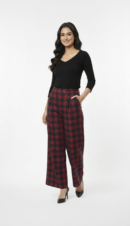 Checked Wide-Leg Pants