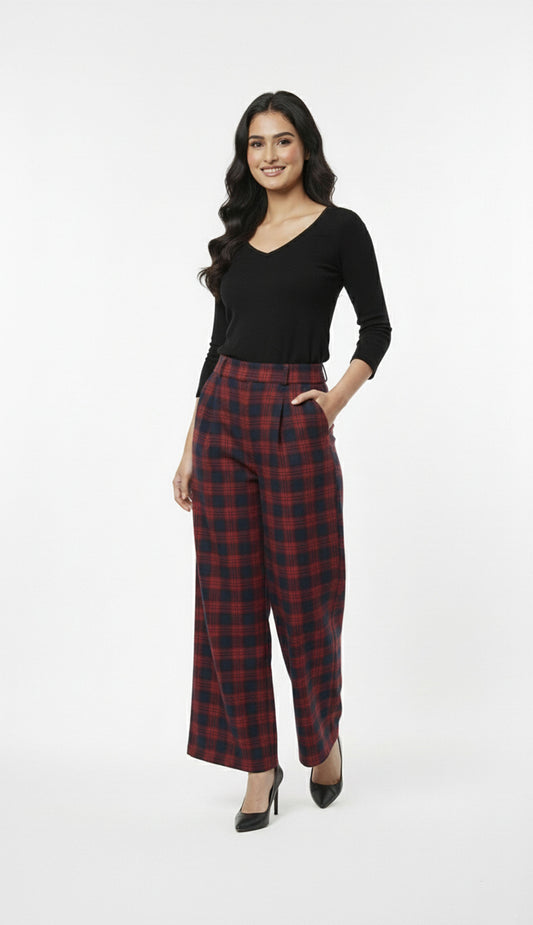 Checked Wide-Leg Pants