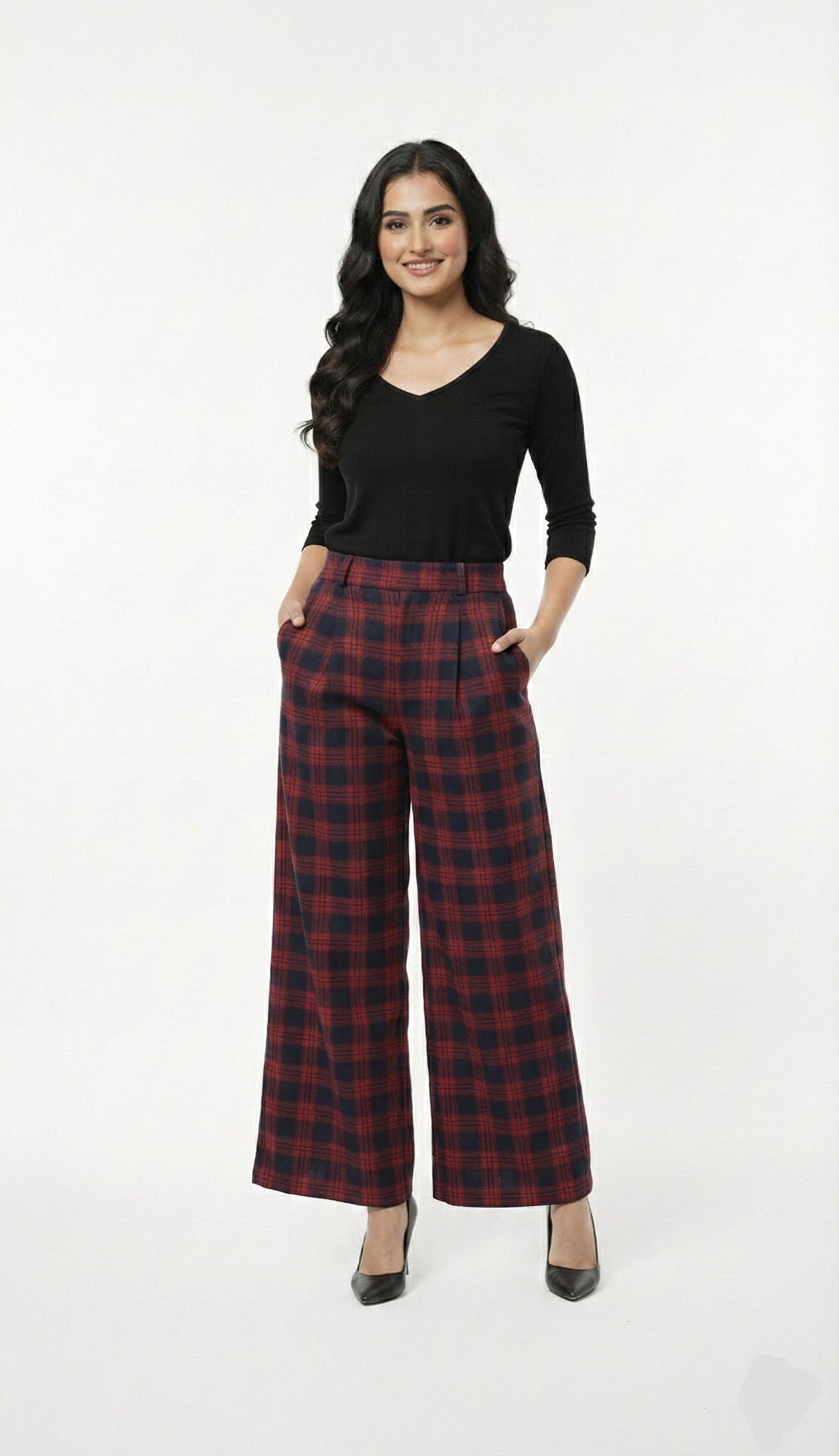 Checked Wide-Leg Pants