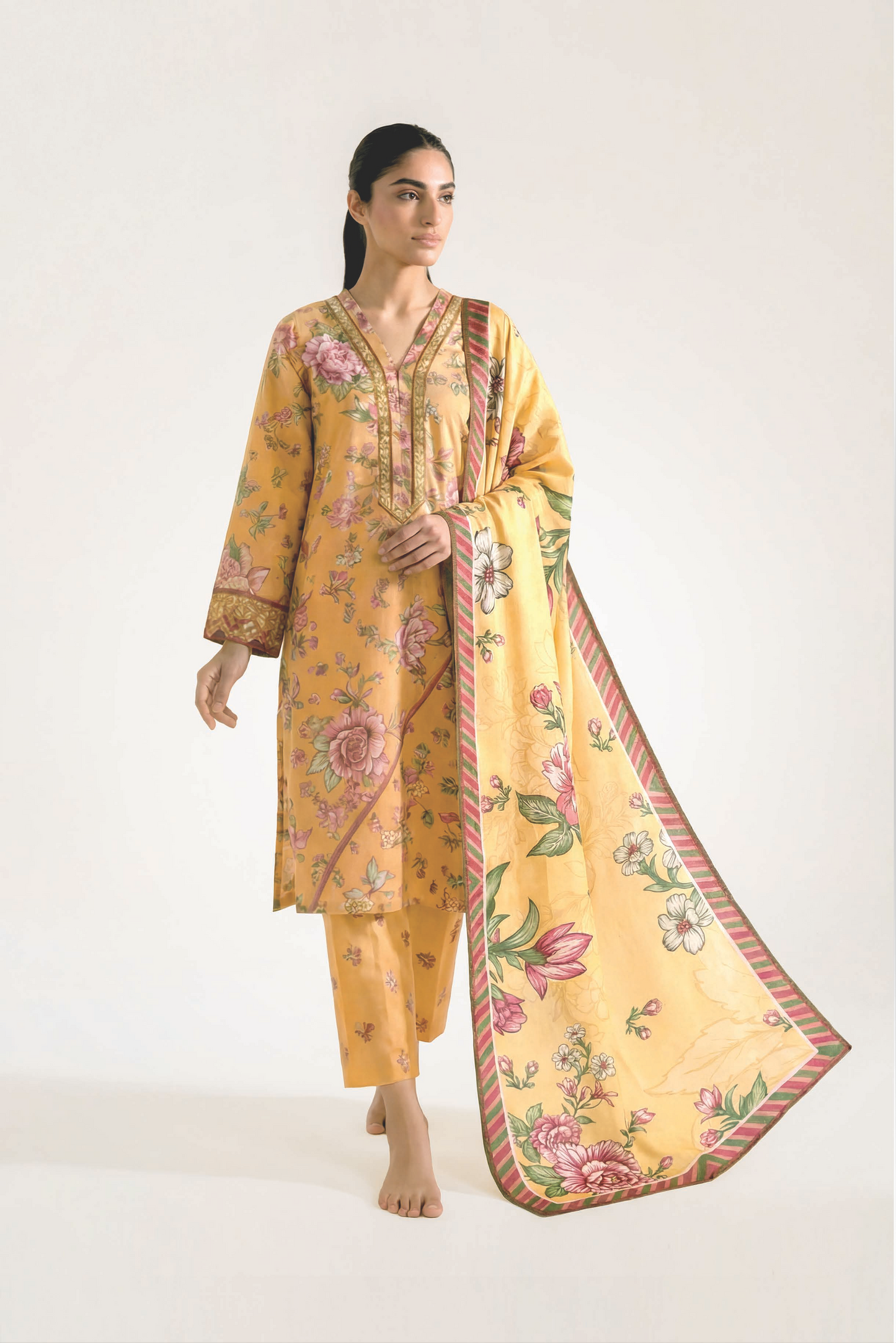 3-Pcs Stitched Lawn Suit Autumn Rose