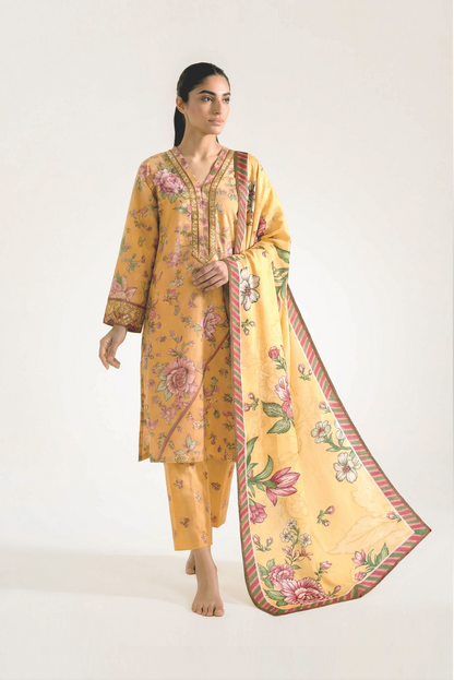 3-Pcs Stitched Lawn Suit Autumn Rose