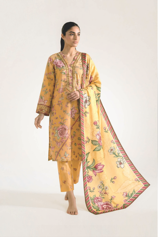 3-Pcs Stitched Lawn Suit Autumn Rose