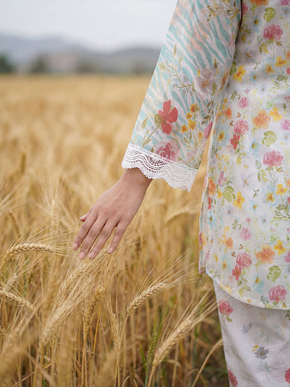 3-Pcs Stitched Lawn Suit Meadow Mist