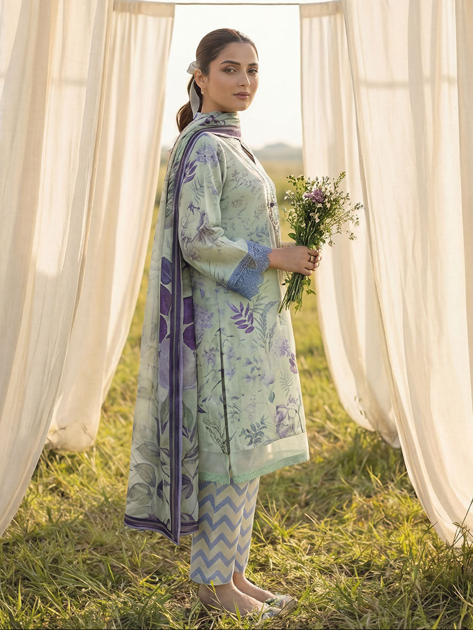 3-Pcs Stitched Lawn Suit Verdant Muse
